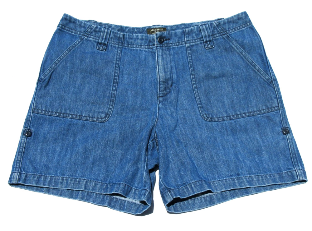 EDDIE BAUER Womens Size 12 Vashon Fit Adjustable Roll-Up Denim Blue Jean Shorts